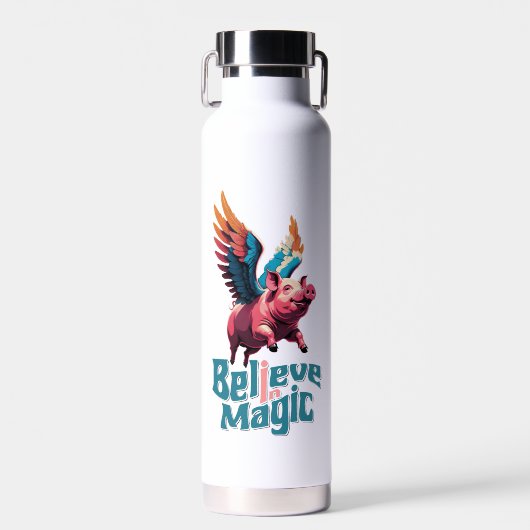 かわいい豚(羽カラフル付) |信じ魔法 ウォーターボトル (正面)