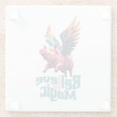 かわいい豚(羽カラフル付) |信じ魔法 ガラスコースター (裏面)