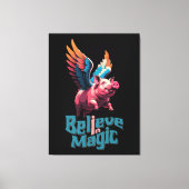 かわいい豚(羽カラフル付) |信じ魔法 キャンバスプリント (正面)