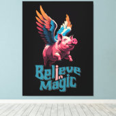 かわいい豚(羽カラフル付) |信じ魔法 キャンバスプリント (インサイチュ (ウッドフロア))