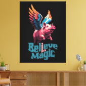 かわいい豚(羽カラフル付) |信じ魔法 キャンバスプリント (インサイチュ (リビング))