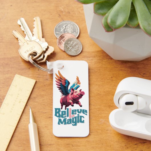 かわいい豚(羽カラフル付) |信じ魔法 キーホルダー (デスク)