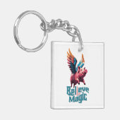 かわいい豚(羽カラフル付) |信じ魔法 キーホルダー (正面左)