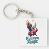 かわいい豚(羽カラフル付) |信じ魔法 キーホルダー (正面)