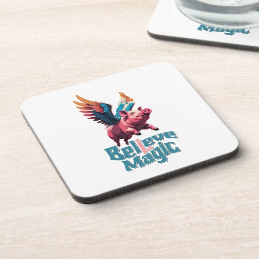 かわいい豚(羽カラフル付) |信じ魔法 コースター (左側)