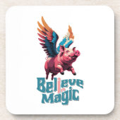 かわいい豚(羽カラフル付) |信じ魔法 コースター (正面)