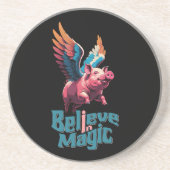 かわいい豚(羽カラフル付) |信じ魔法 コースター (正面)