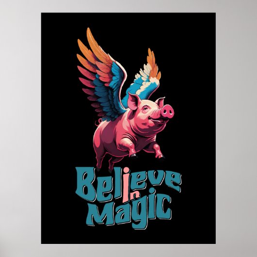 かわいい豚(羽カラフル付) |信じ魔法 ポスター (正面)
