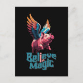 かわいい豚(羽カラフル付) |信じ魔法 ポストカード (正面)