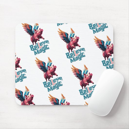 かわいい豚(羽カラフル付) |信じ魔法 マウスパッド (マウス)