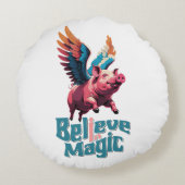 かわいい豚(羽カラフル付) |信じ魔法 ラウンドクッション (裏面)