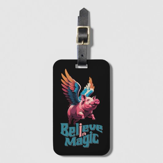 かわいい豚(羽カラフル付) |信じ魔法 ラゲッジタグ (正面縦)