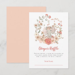 かわいい象おむつラッフルピーチベビーシャワー エンクロージャーカード