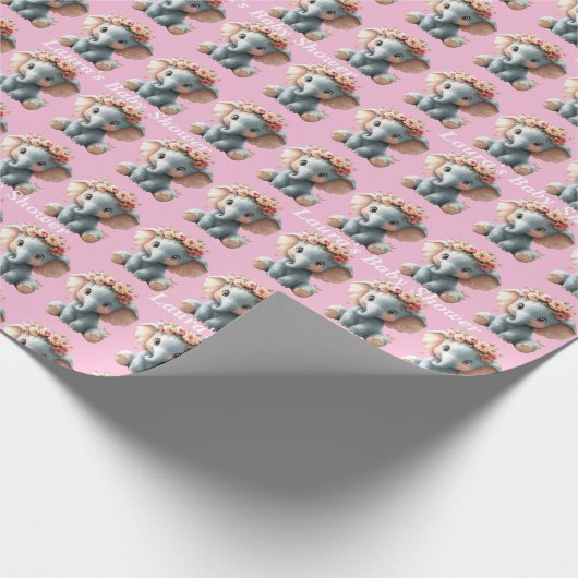 かわいい象かわいらしの花の赤ちゃんシャワー ラッピングペーパー (角)