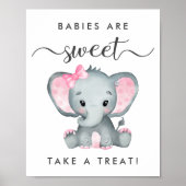 かわいい象が可愛い赤ちゃんガールシャワーを浴びる ポスター (正面)