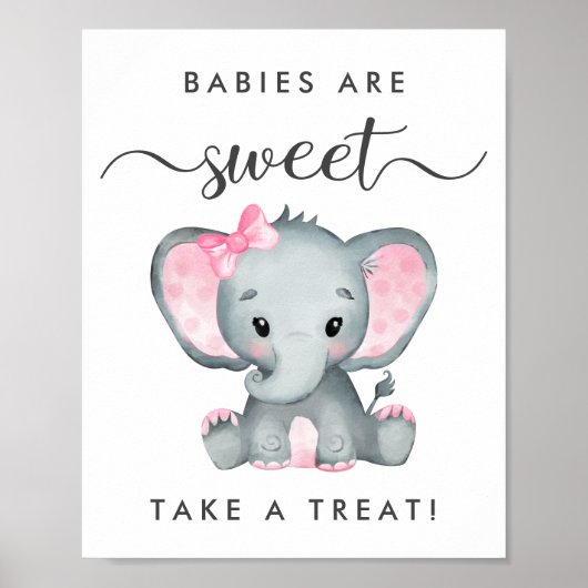 かわいい象が可愛い赤ちゃんガールシャワーを浴びる ポスター (正面)