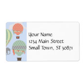 かわいい象が熱気球に乗り上げ ラベル (正面)