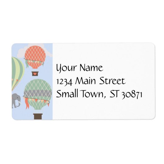 かわいい象が熱気球に乗り上げ ラベル (正面)