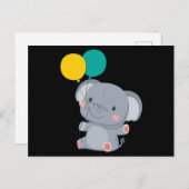 かわいい象が風船を持ち上げたり、座ったりしている ポストカード (正面/裏面)