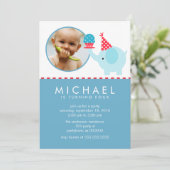 かわいい象とカップケーキのカスタム写真 招待状 (スタンド正面)