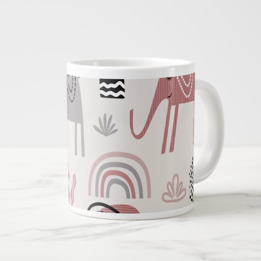かわいい象とキリンで模様を描く ジャンボコーヒーマグカップ (正面右)