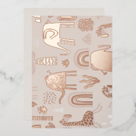 かわいい象とキリンで模様を描く 箔招待状