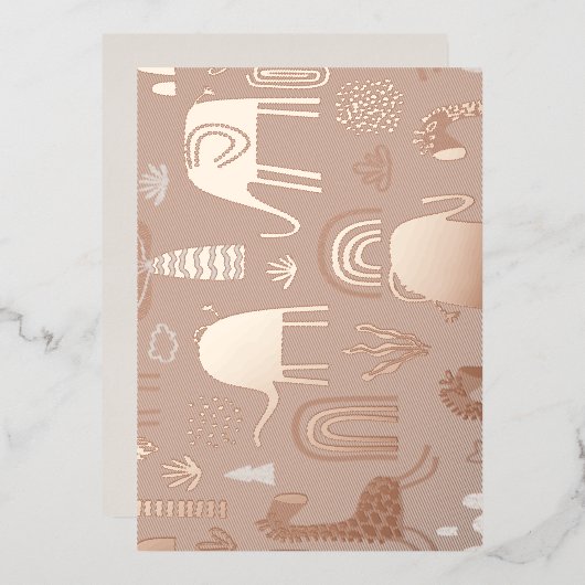 かわいい象とキリンで模様を描く 箔招待状 (正面/裏面)