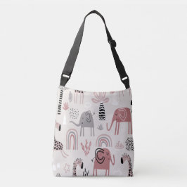 かわいい象とキリンの巨大なパターン クロスボディバッグ