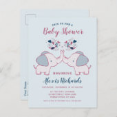 かわいい象とハートかわいい赤ちゃんシャワー インビテーションポストカード (正面/裏面)