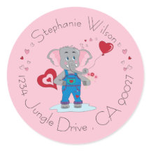 かわいい象とハートピンク封筒用シール