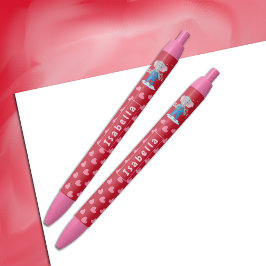 かわいい象とハート赤とピンクのペン 青ボールペン