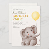 かわいい象とバルーンの誕生日 招待状 (正面/裏面)
