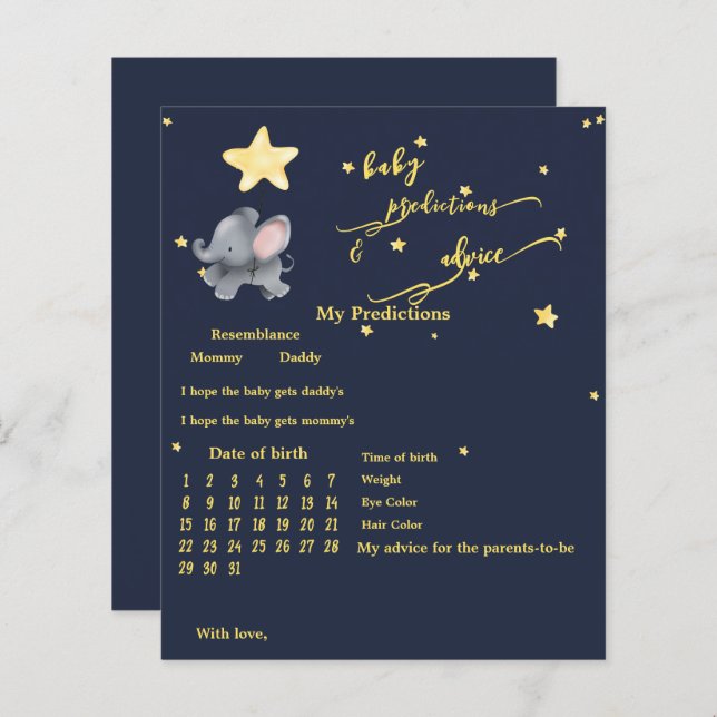 かわいい象とバルーン赤ちゃんシャワーゲーム (正面/裏面)