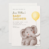 かわいい象とバルーン赤ちゃんシャワー 招待状 (正面/裏面)
