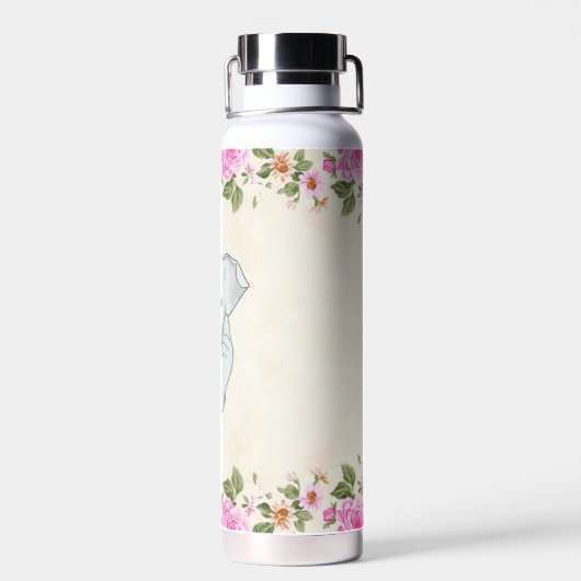 かわいい象とピンクの花水瓶 ウォーターボトル (背面)