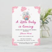 かわいい象とピンク色のバルーン赤ちゃんシャワー 招待状 (スタンド正面)