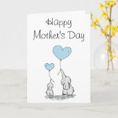 かわいい象とベビーの母の日札 カード (黄色い花)