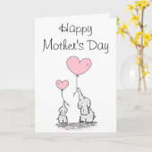 かわいい象とベビーの母の日札 カード (黄色い花)