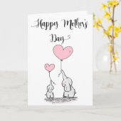 かわいい象とベビーの母の日札 カード (黄色い花)