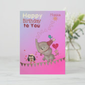 かわいい象とマウスピンクの誕生日カード シーズンカード (スタンド正面)