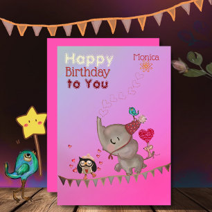 かわいい象とマウスピンクの誕生日カード シーズンカード