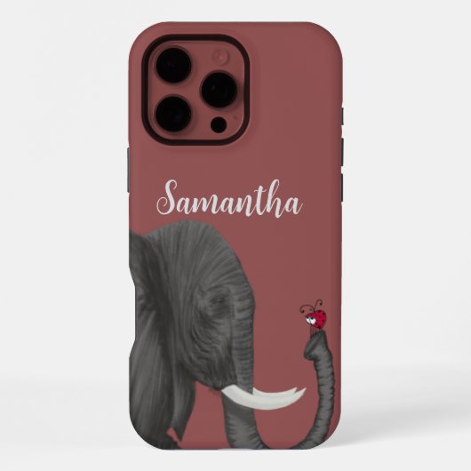 かわいい象と可愛いテントウムシ iPhoneケース (裏面)