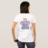 かわいい象と子猫のかわいい動物 Tシャツ (裏面フル)