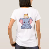 かわいい象と子猫のかわいい動物 Tシャツ (裏面)