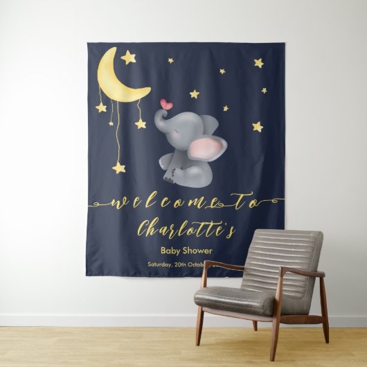 かわいい象と小さな蝶のベビーシャワー タペストリー (インサイチュ)