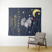 かわいい象と小さな蝶のベビーシャワー タペストリー (インサイチュ(横))