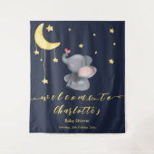 かわいい象と小さな蝶のベビーシャワー タペストリー (正面)