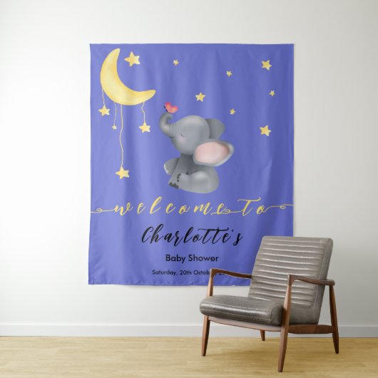 かわいい象と小さな蝶のベビーシャワー タペストリー (インサイチュ)
