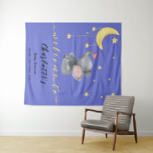 かわいい象と小さな蝶のベビーシャワー タペストリー (インサイチュ(横))