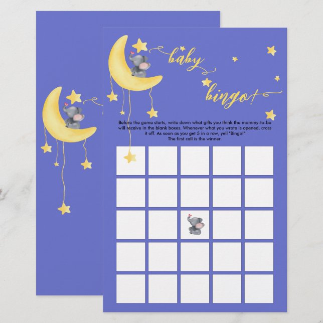 かわいい象と小さな蝶のベビービンゴゲーム (正面/裏面)